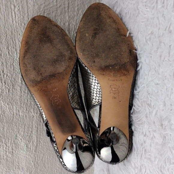 Via Spiga Gray Metallic Snake Embossed Leather Pointed-Toe Skinny Heel Shoe - Picture 8 of 16